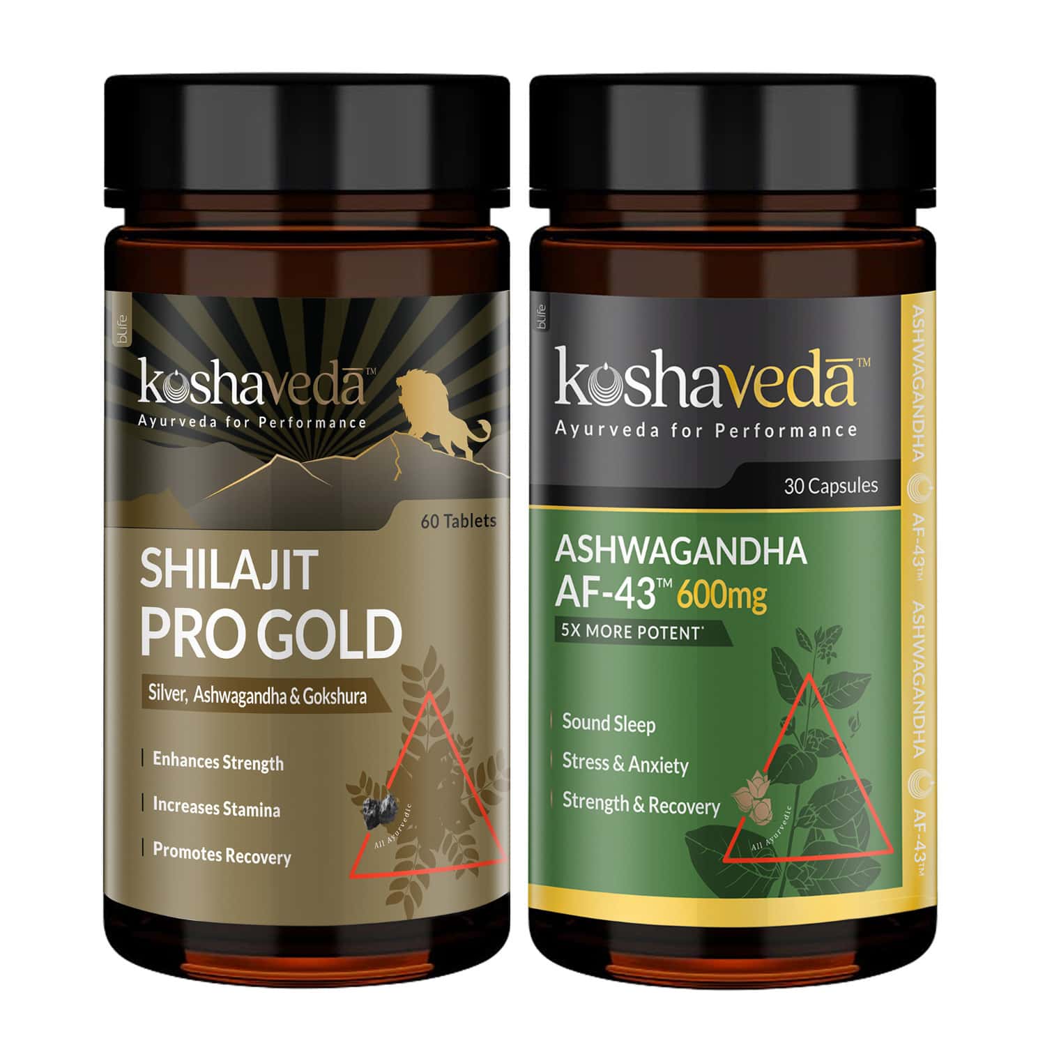 Koshaveda Shilajit Pro Gold (60 Tablets) With Ashwagandha Af-43 600mg (30 Capsules)