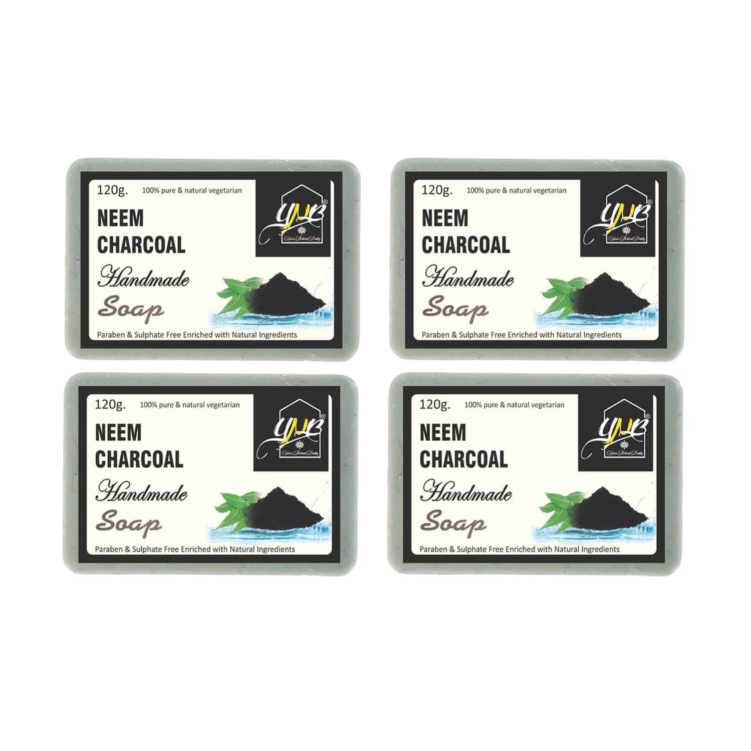Ynb Yours Natural Buddy Organic Neem Charcoal Handmade Sls & Paraben Free Soap 120g (pack Of 4)