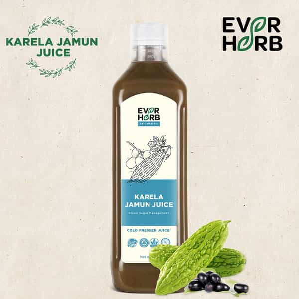 Everherb Karela Jamun Juice-Helps Maintains Healthy Sugar Levels-Helps In Weight Management- 500Ml