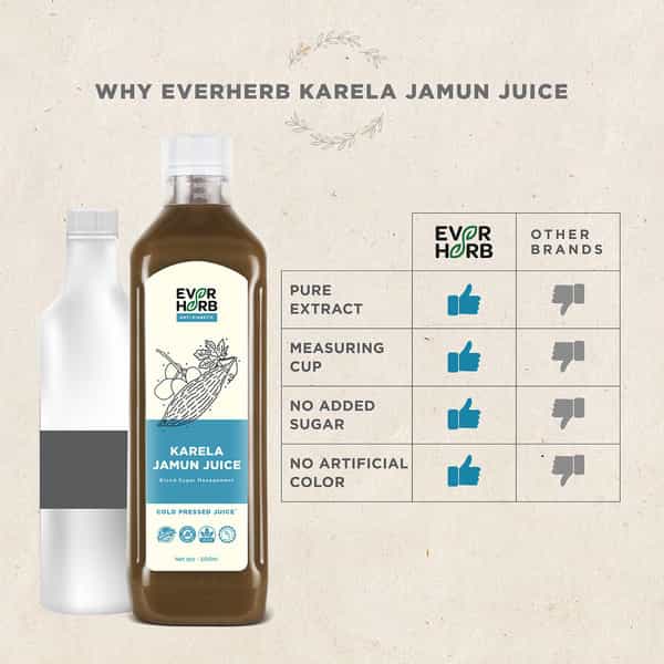 Everherb Karela Jamun Juice-Helps Maintains Healthy Sugar Levels-Helps In Weight Management- 500Ml