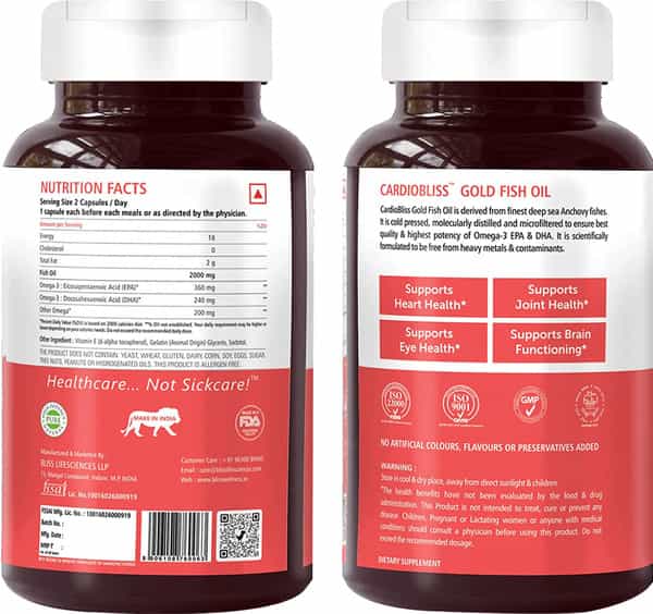 Bliss Welness Omega 3 Fish Oil Gold For Brain Heart Eye&Joint Health Supplement -60 Softgel Capsules