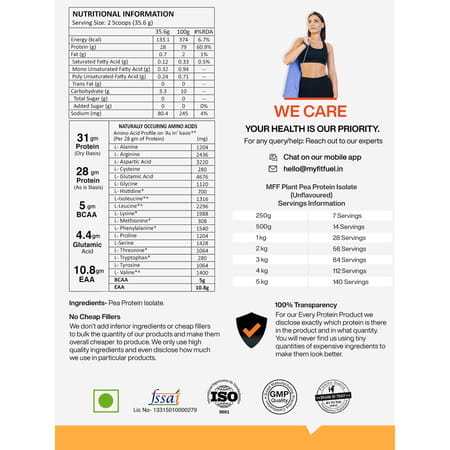 Myfitfuel Plant Pea Protein Isolate|500 Gm | 14 Servings (Unflavoured)|Easy To Digest Plant Protein