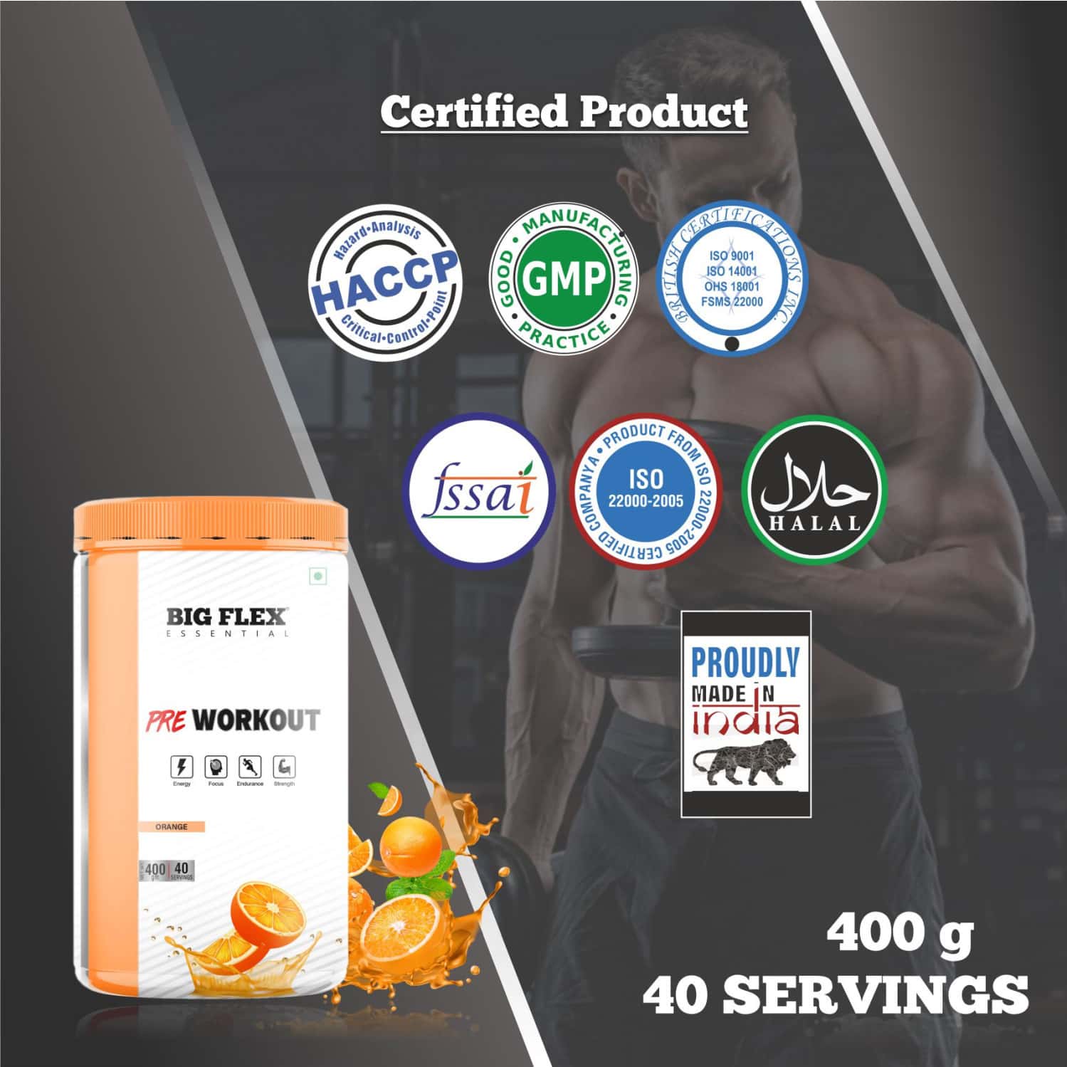 Buy BIGFLEX ESSENTIAL PRE WORKOUT (ORANGE) (400GM) JAR Online & Get