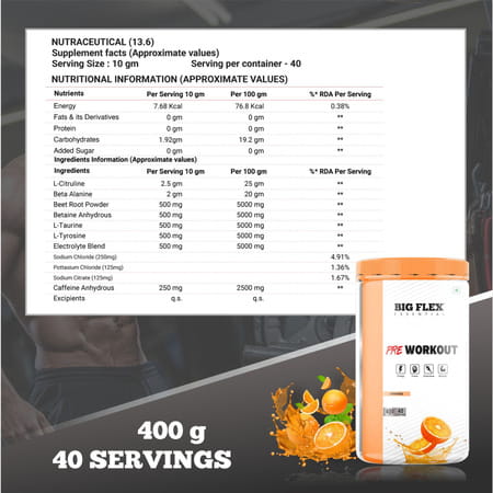 Bigflex Essential Pre - Workout (Orange) (400gm) - Jar