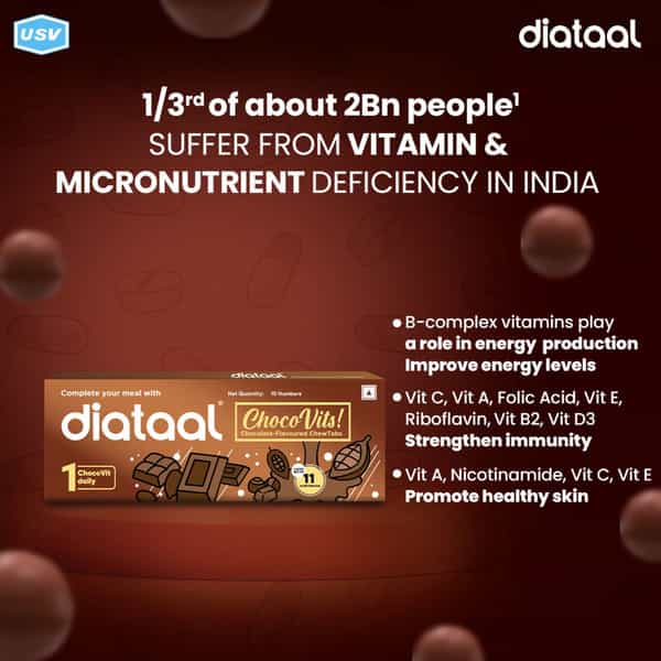 Diataal Chocovits Chocolate Multivitamins Tasty + Healthy Vitamins 10 Chewable Tablets