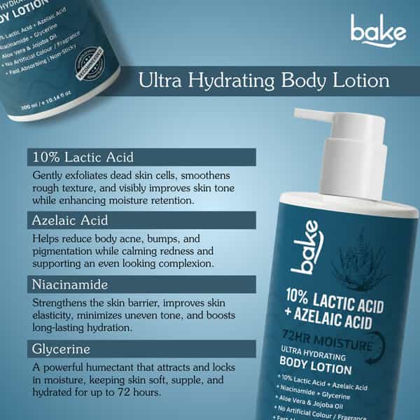 Bake 10% Lactic Acid + Azelaic Acid Ultra Hydrating Body Lotion | 72H Moisture | 300Ml