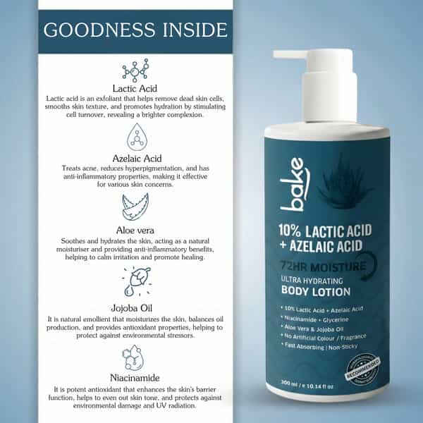 Bake 10% Lactic Acid + Azelaic Acid Ultra Hydrating Body Lotion | 72H Moisture | 300Ml
