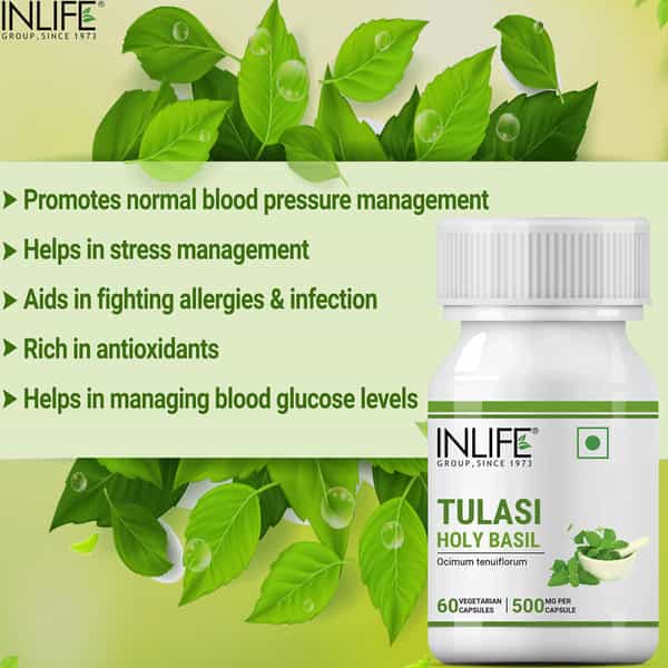 Inlife Tulsi (Tulasi) Natural Immunity Booster & Respiratory Wellness Adults 500Mg 60 Capsules