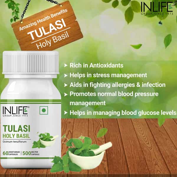 Inlife Tulsi (Tulasi) Natural Immunity Booster & Respiratory Wellness Adults 500Mg 60 Capsules