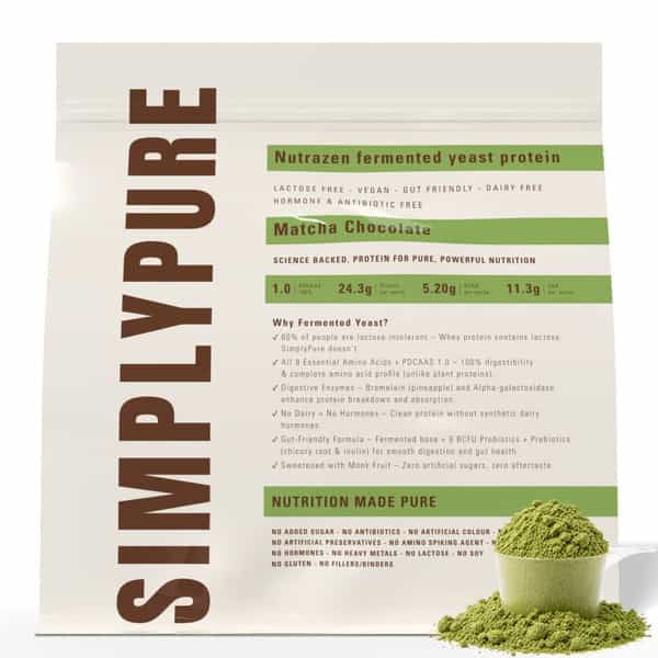Nutrazen Simplypure Fermented Yeast Protein Powder 1Kg Matcha Chocolate | 24.3G Protein | Pdcaas 1.0