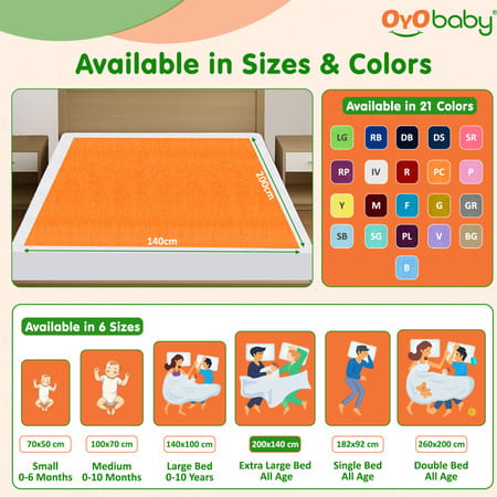 Oyo Baby Waterproof Bed Protector Baby Dry Sheet Extra Large Peach (140 Cm X 200 Cm)