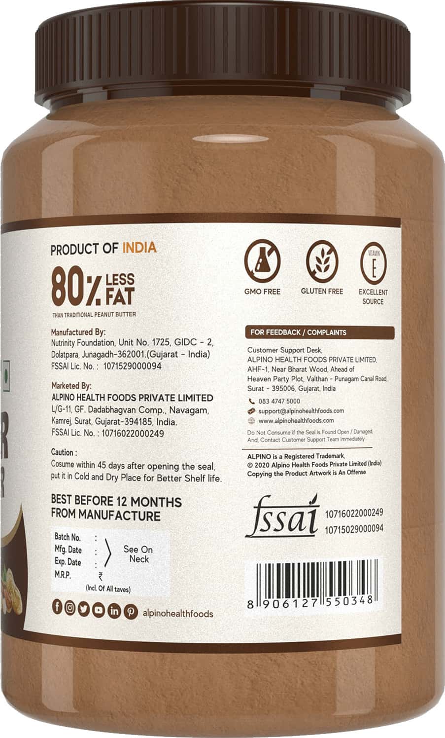 Buy ALPINO PEANUT BUTTER POWDER DARK CHOCOLATE 400 G MADE WITH