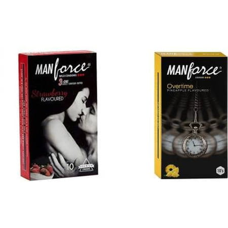 Manforce 3 In 1 Wild Strawberry & Overtime Pineapple 3in1 Condoms (Set Of 2 20 Pcs)