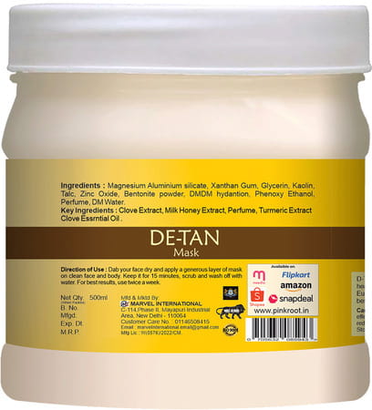 Pink Root De-Tan Mask Enriched With Milk & Honey Extract 500Gm