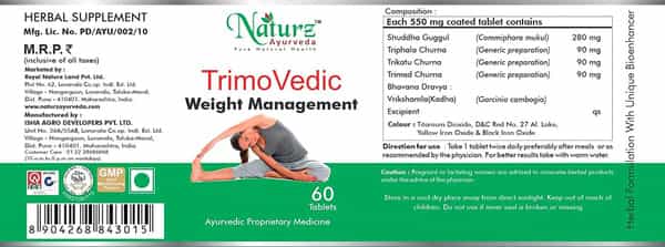 Naturz Ayurveda Trimo Vedic 60 Tablets - Weight Loss Ingredients