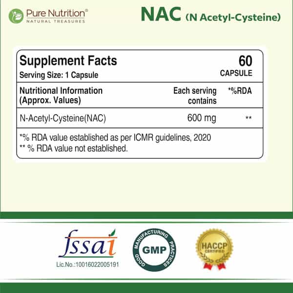 Pure Nutrition Nac 600Mg | 60 Veg Capsules