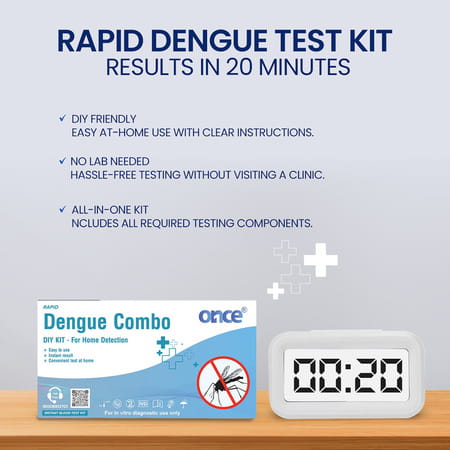 Once Rapid Dengue Combo Diy Home Detection Kit | Instant Blood Test | For In-Vitro Diagnostic Use