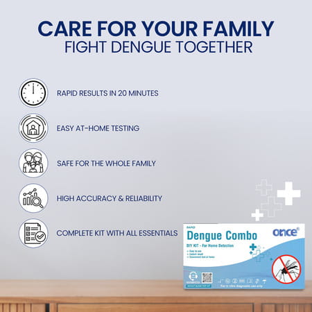 Once Rapid Dengue Combo Diy Home Detection Kit | Instant Blood Test | For In-Vitro Diagnostic Use