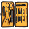 Dr Foot Manicure Set|Professional Grooming | Pedicure Kit + Black Leather Travel Case | Yellow|12In1