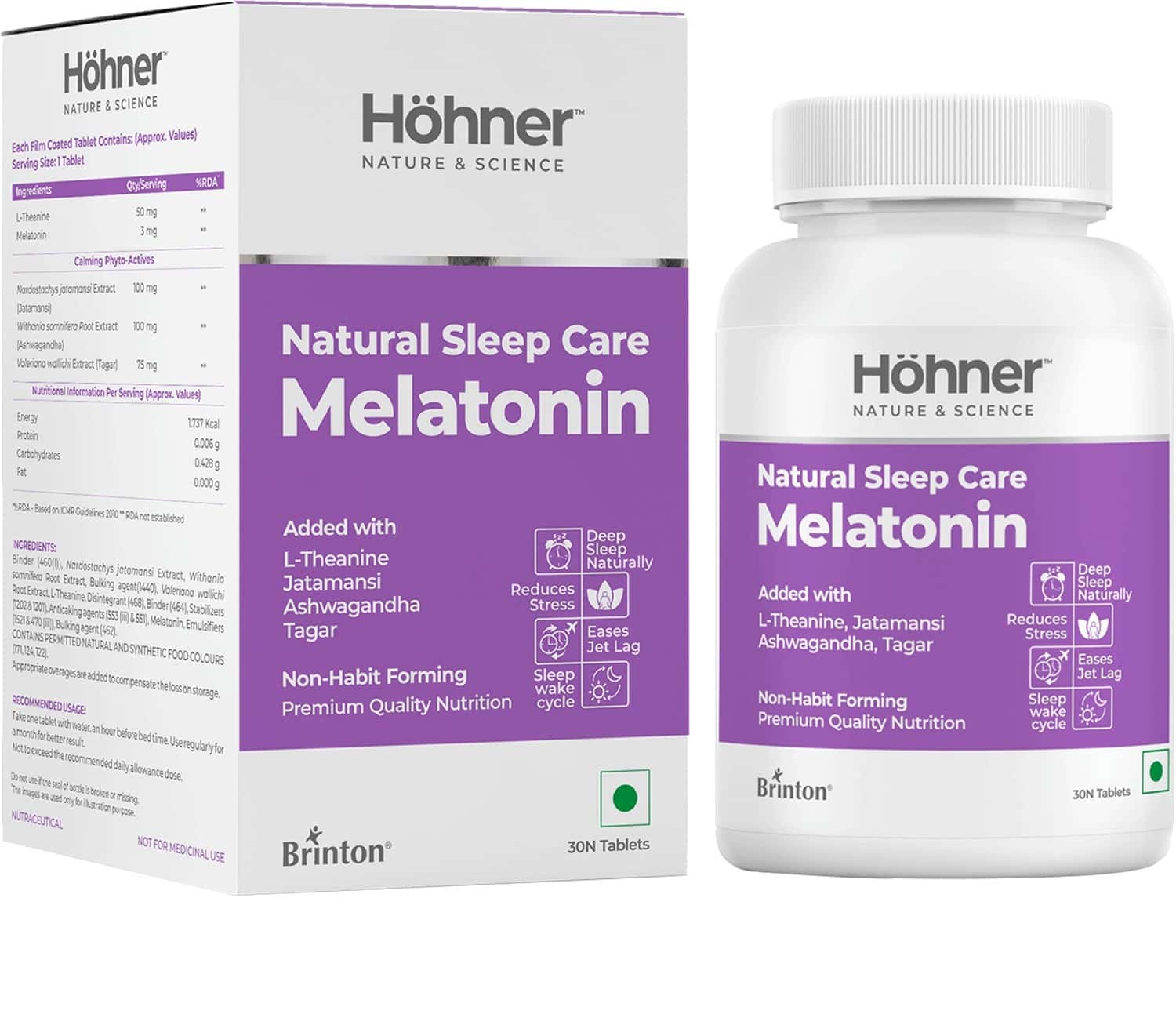 Hohner Natural Sleep Care Melatonin With Calming Phyto-Actives Non-Habit Forming - 30 Tablets