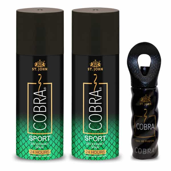 St.john Cobra Sport 150Ml*2 Deodorant For Men & Cobra 15Ml Perfume For Men Pack Of 3