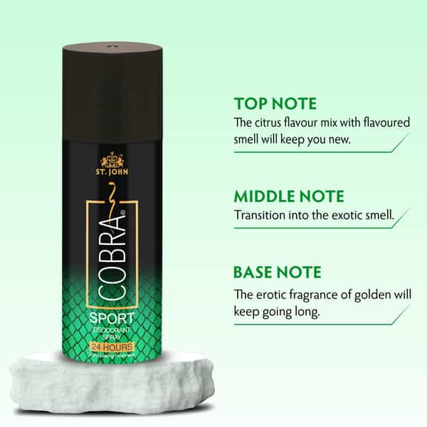 St.john Cobra Sport 150Ml*2 Deodorant For Men & Cobra 15Ml Perfume For Men Pack Of 3