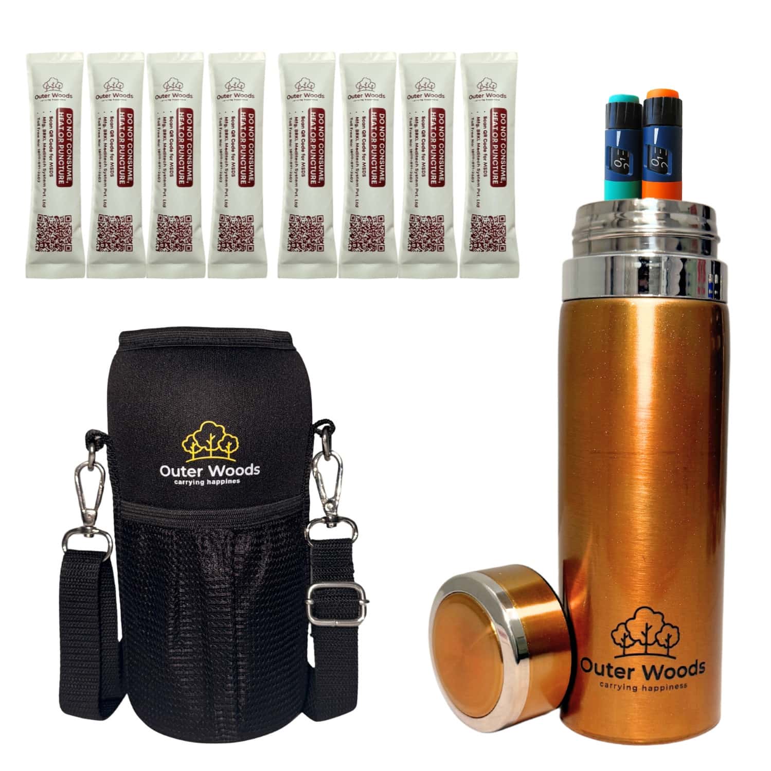 Outer Woods Insulin Cooler Bottle Case With 8 Mini Ice Gel Packs | 20+ Hrs Cooling | Medium - Golden