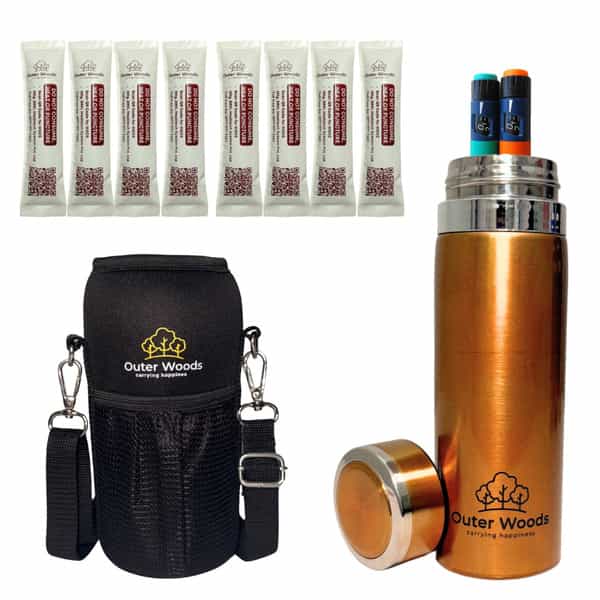 Outer Woods Insulin Cooler Bottle Case With 8 Mini Ice Gel Packs | 20+ Hrs Cooling | Medium - Golden
