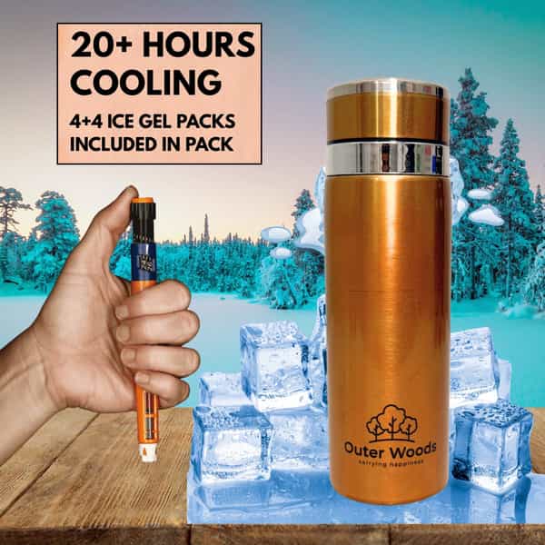 Outer Woods Insulin Cooler Bottle Case With 8 Mini Ice Gel Packs | 20+ Hrs Cooling | Medium - Golden