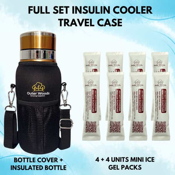 Outer Woods Insulin Cooler Bottle Case With 8 Mini Ice Gel Packs | 20+ Hrs Cooling | Medium - Golden