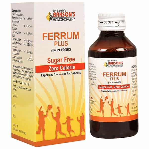 Baksons Homoeopathy Ferrum Plus Iron Tonic Sugar Free 115 Ml