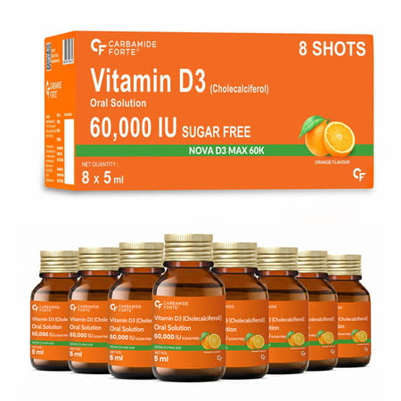 Carbamide Forte Vitamin D3 60000iu Shots | Vitamin D3 60000 Iu Sugar Free Oral Solution (pack Of 8)