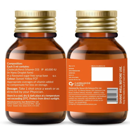 Carbamide Forte Vitamin D3 60000iu Shots | Vitamin D3 60000 Iu Sugar Free Oral Solution (Pack Of 8)