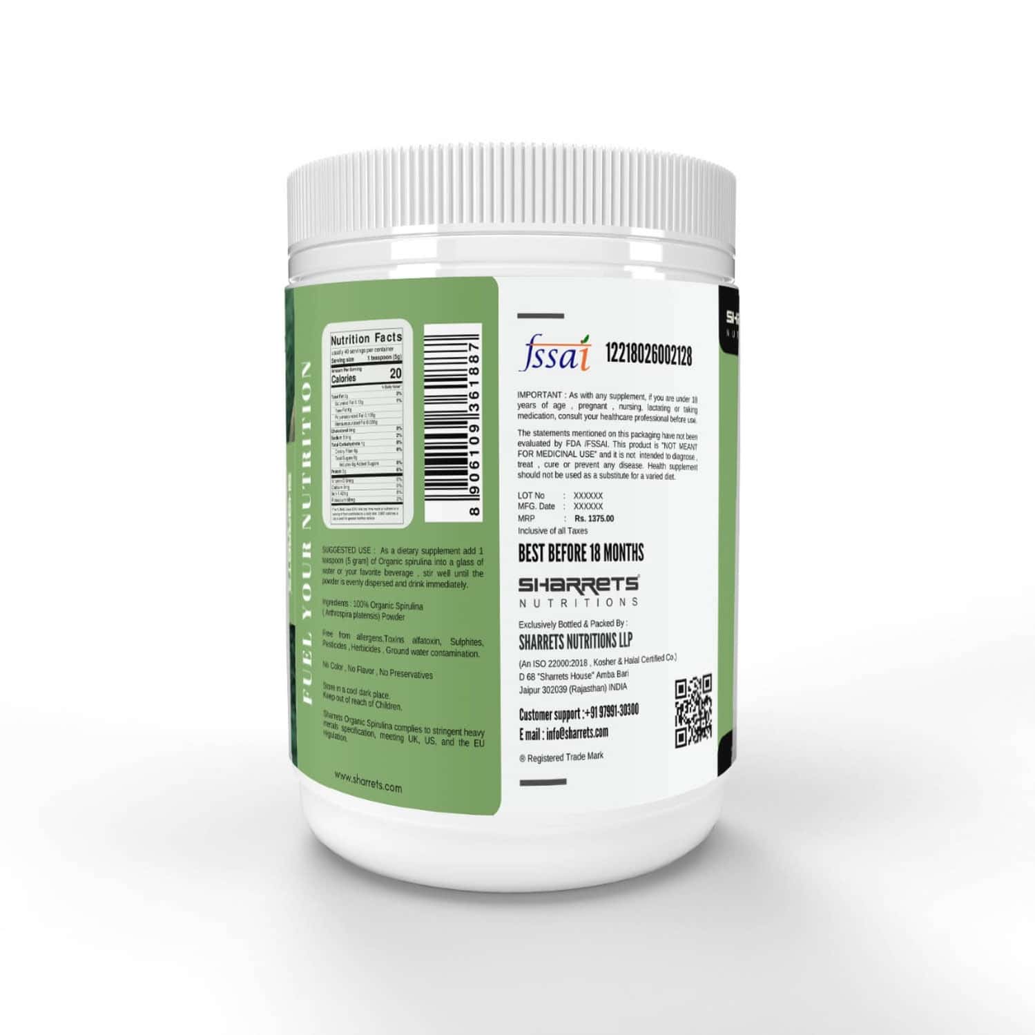 Buy SHARRETS ORGANIC SPIRULINA POWDER FOR HAIR, SKIN, IMMUNITY NO