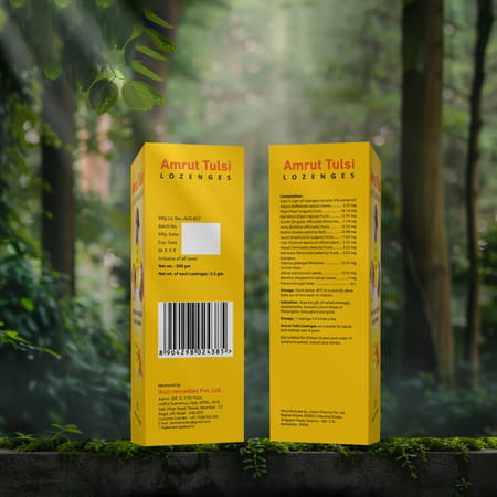 Amrut Tulsi Lozenges (Honey Lemon Flavour) 6 Tab | Cough & Sore Throat (Pack Of 10)