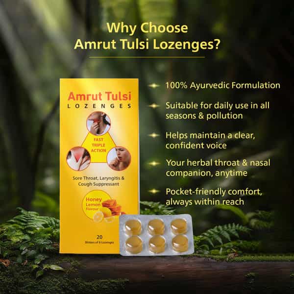 Amrut Tulsi Lozenges (Honey Lemon Flavour) 6 Tab | Cough & Sore Throat (Pack Of 10)