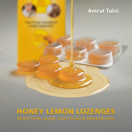 Amrut Tulsi Lozenges (Honey Lemon Flavour) 6 Tab | Cough & Sore Throat (Pack Of 10)