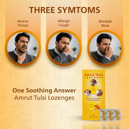 Amrut Tulsi Lozenges (Honey Lemon Flavour) 6 Tab | Cough & Sore Throat (Pack Of 10)