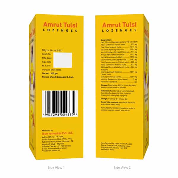 Amrut Tulsi Lozenges (Honey Lemon Flavour) 6 Tab | Cough & Sore Throat (Pack Of 10)