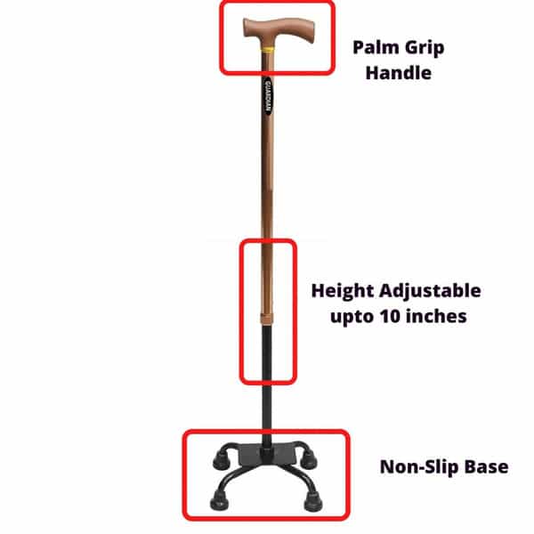 Guardian Walking Stick 4 Leg For Patients | Adjustable | Aluminum | Bronze