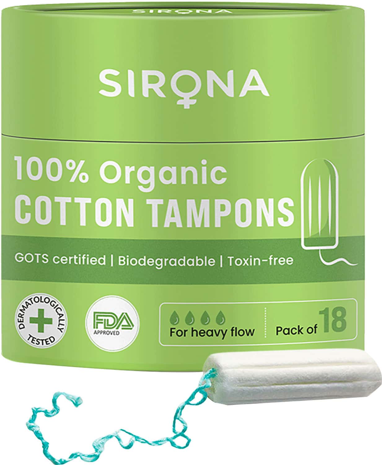 Sirona Heavy Flow Organic Tampons Made With 100% Organic Cotton Non-applicator Tampons - 18 Pcs