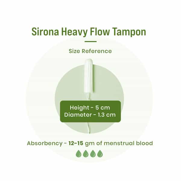 Sirona Heavy Flow Organic Tampons Made With 100% Organic Cotton Non-Applicator Tampons - 18 Pcs