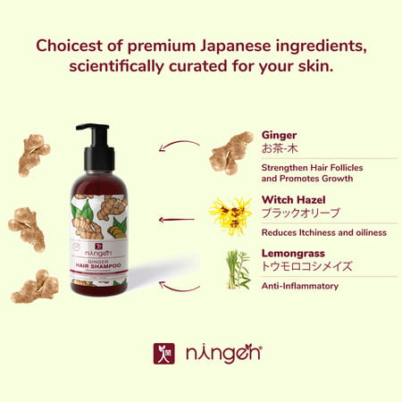 Ningen Ginger Hair Shampoo Witch Hazel Lemongrass Stimulates Hair Growth - 300g