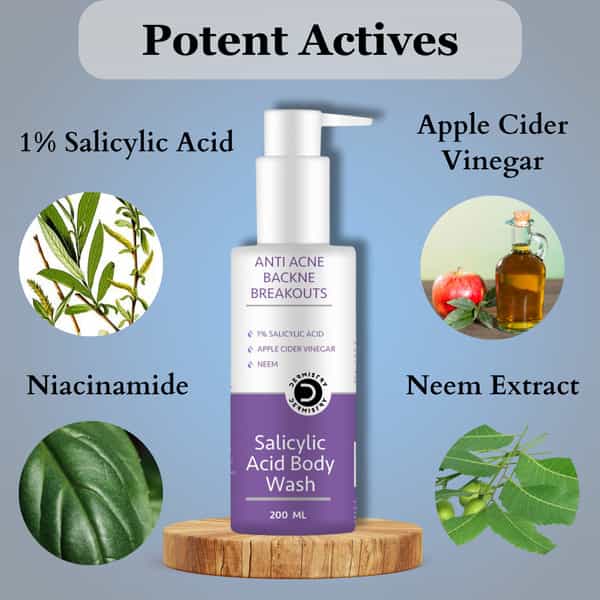 Dermistry 1% Salicylic Acid Neem Zinc Niacinamide Back Acne Prone Oily Skin Exfoliating Body Wash 
