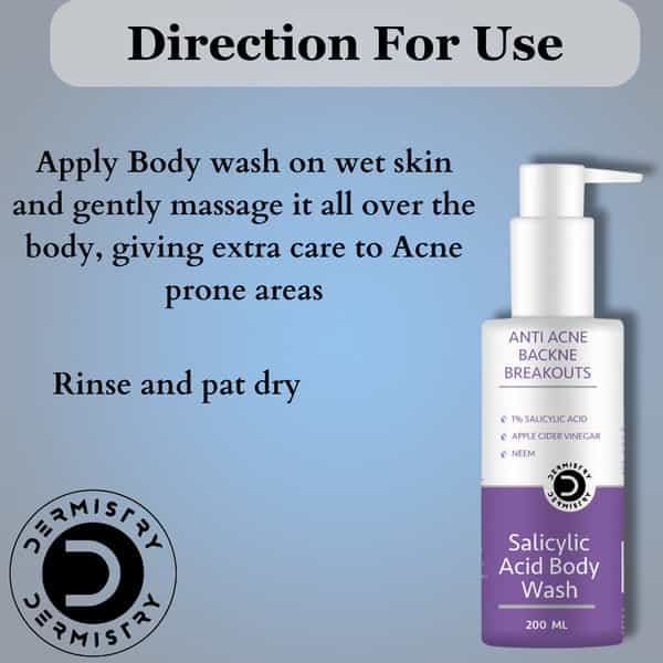Dermistry 1% Salicylic Acid Neem Zinc Niacinamide Back Acne Prone Oily Skin Exfoliating Body Wash 