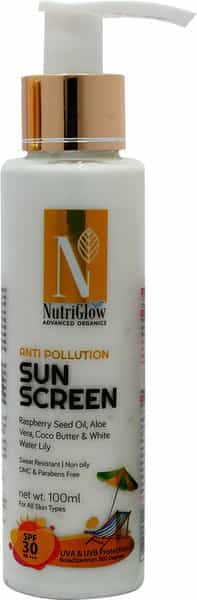 Nutriglow Advanced Organics Anti Pollution Sun Screen/All Skin Types/Spf Pa Fairness/ Spf30+++ 100Ml