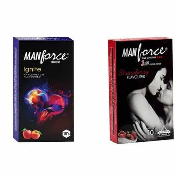 Manforce Ignite Apple-Peach & 3 In 1 Wild Strawberry Flavor Condoms(Set Of 2 20 Pcs)