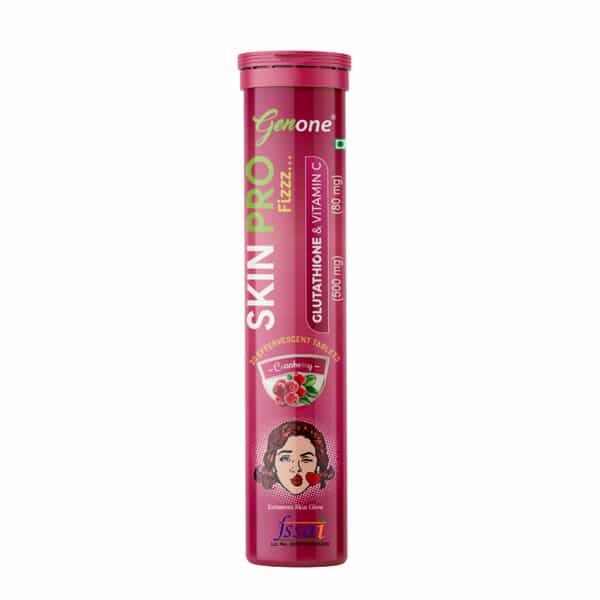 Genone Skin Pro - Glutathione 500 Mg & Vitamin C 80 Mg Effervescent Tablets | Cranberry Flavor | 20N