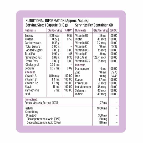 Hk Vitals Multivitamin With Omega-3 Supplement (60 Capsules)