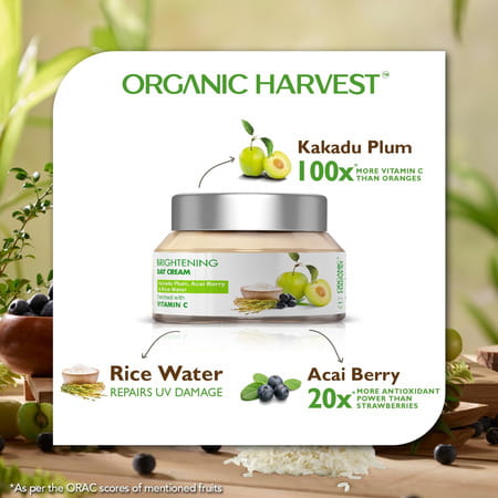 Organic Harvest Brightening Day Cream For Men/Women With Kakadu Plum, Acai Berry & Rice Water, 50gm